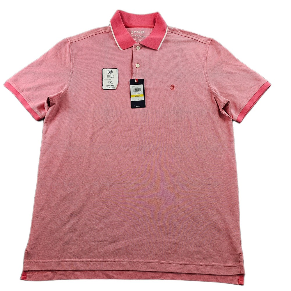 IZOD Advantage Performance Polo Shirt Mens Medium Pink‎ Collared Natural Stretch